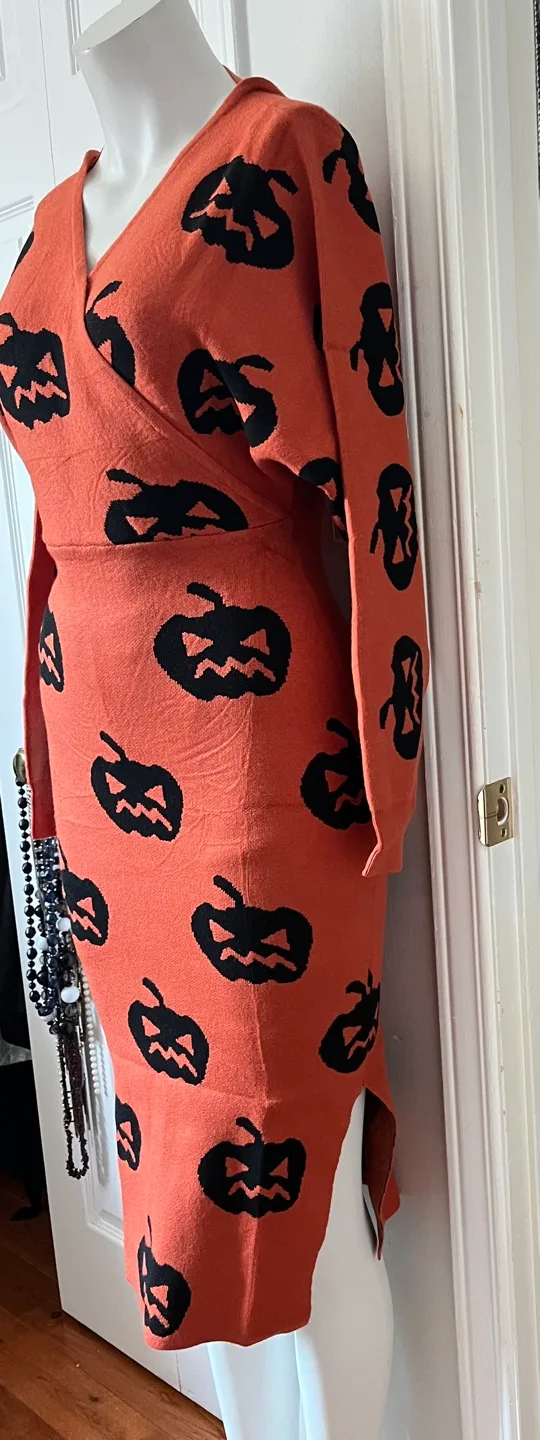 Pumpkin Print Wrap Dress image indicator(2)