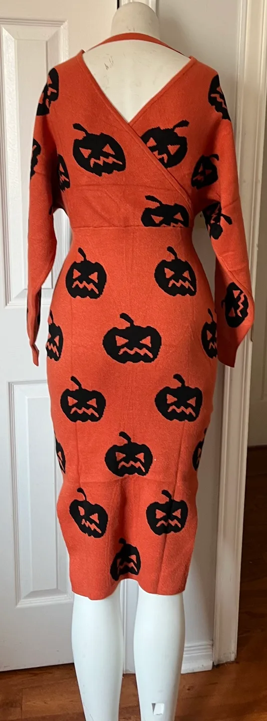 Pumpkin Print Wrap Dress image indicator(4)