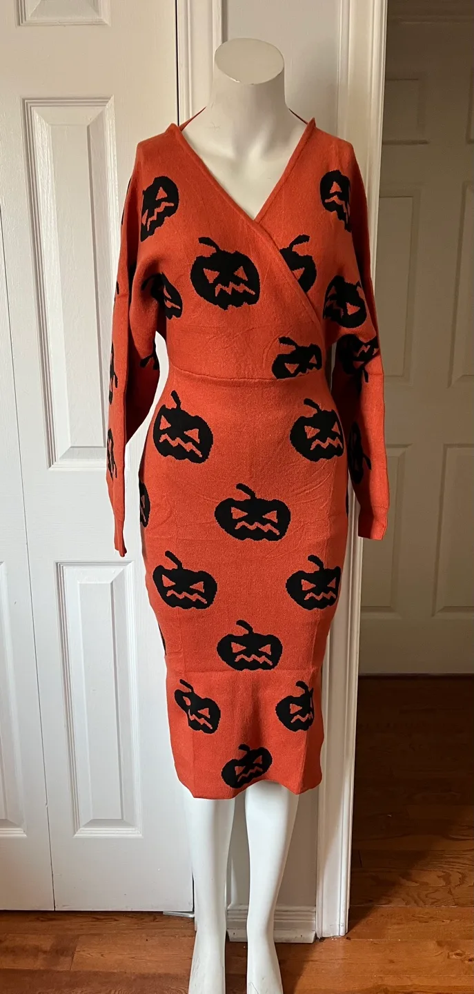 Pumpkin Print Wrap Dress thumbnail