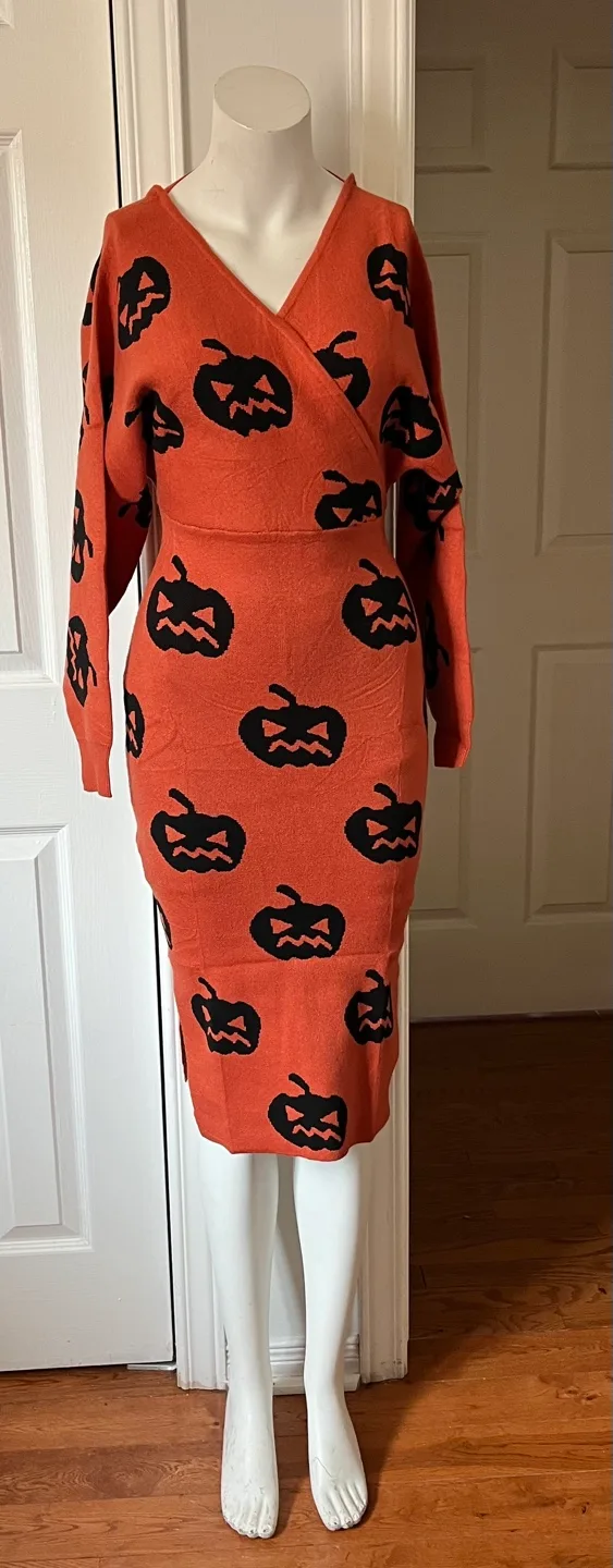 Pumpkin Print Wrap Dress image indicator(3)