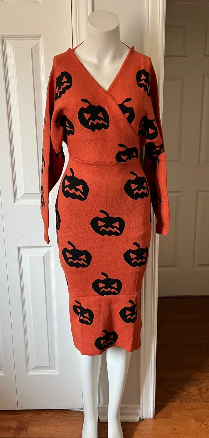 Pumpkin Print Wrap Dress image indicator(6)