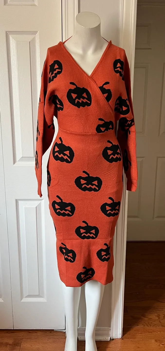 Pumpkin Print Wrap Dress image indicator(5)
