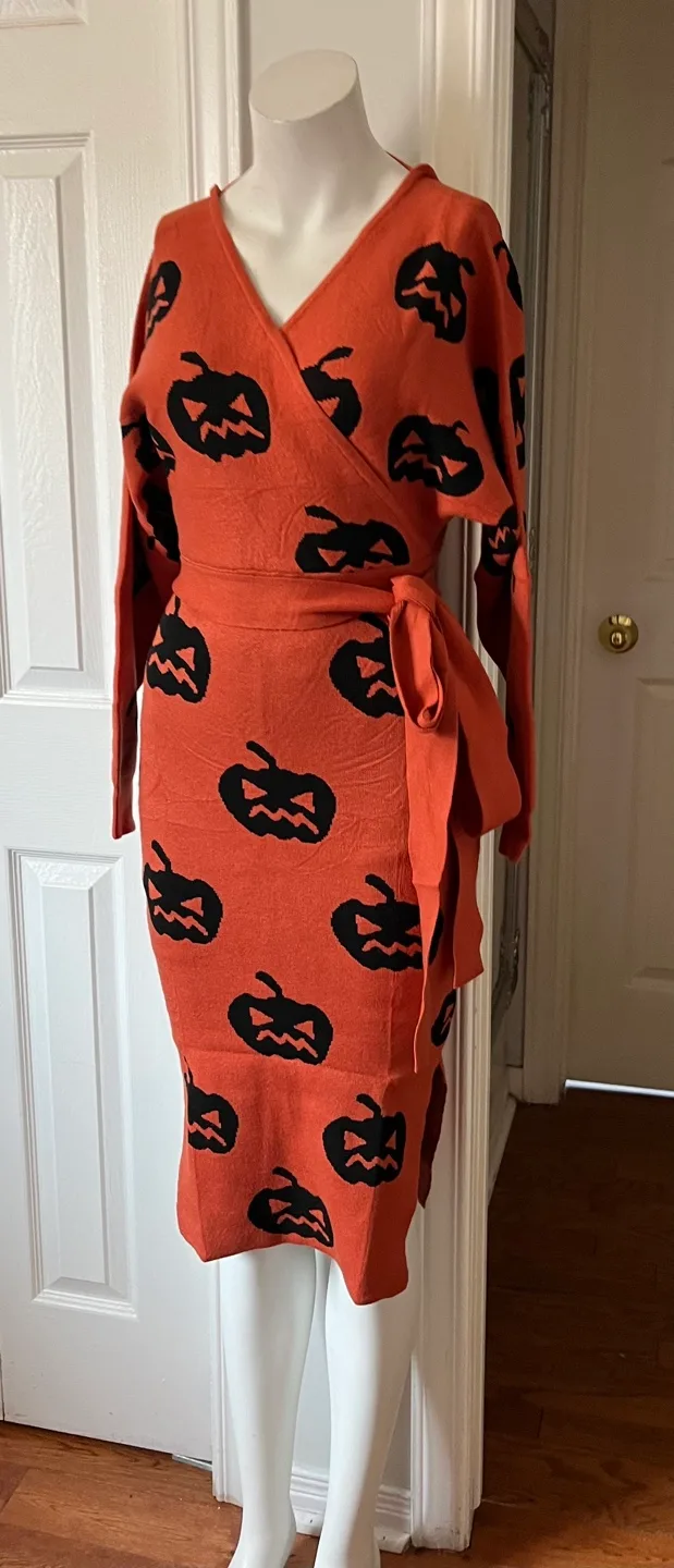 Pumpkin Print Wrap Dress image indicator(8)