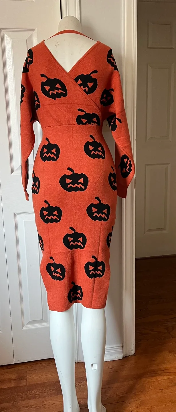 Pumpkin Print Wrap Dress image indicator(7)
