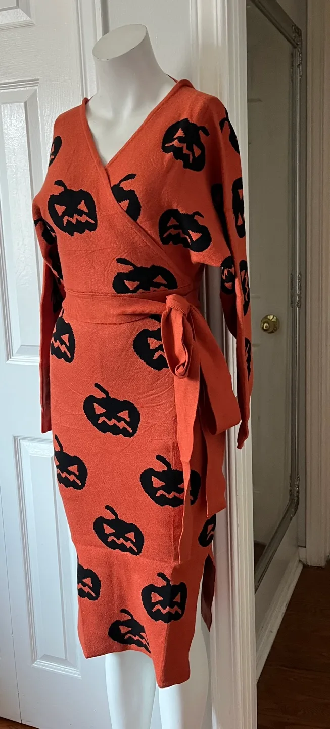 Pumpkin Print Wrap Dress image indicator(9)