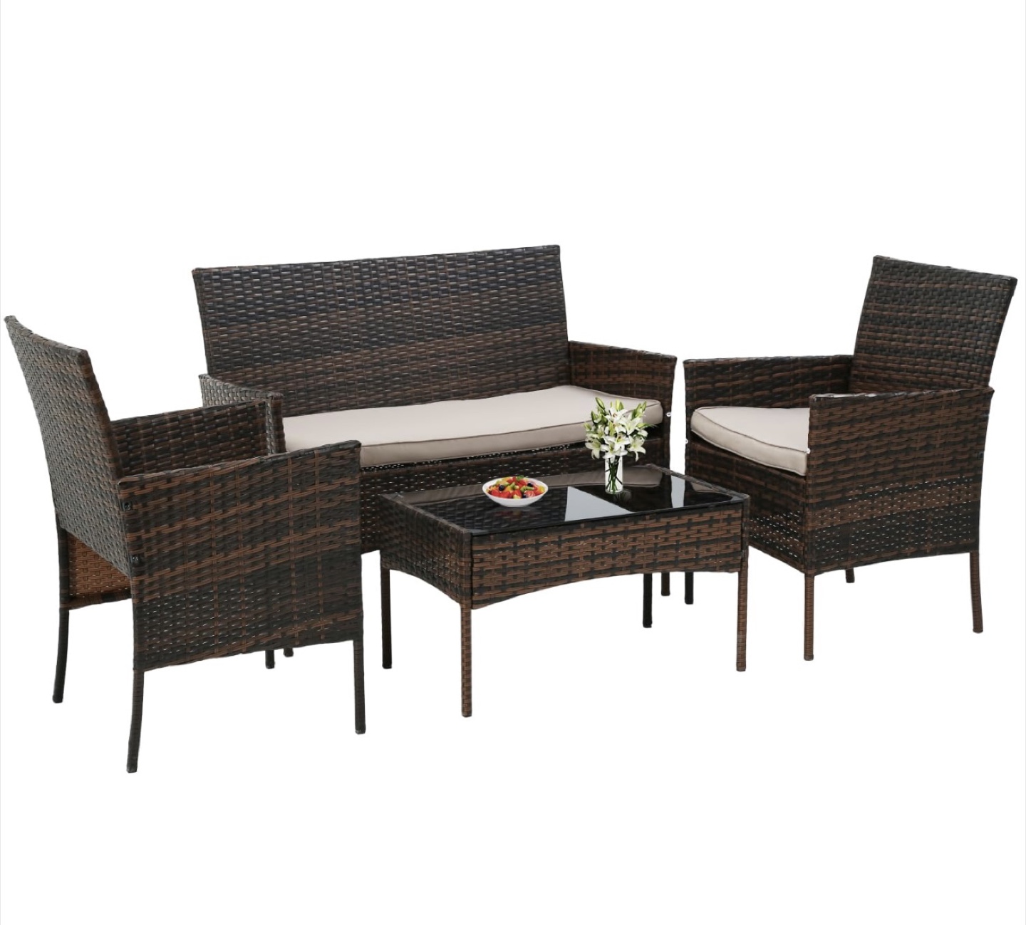 4 Piece Patio Furniture Set Outdoor Furniture Brown