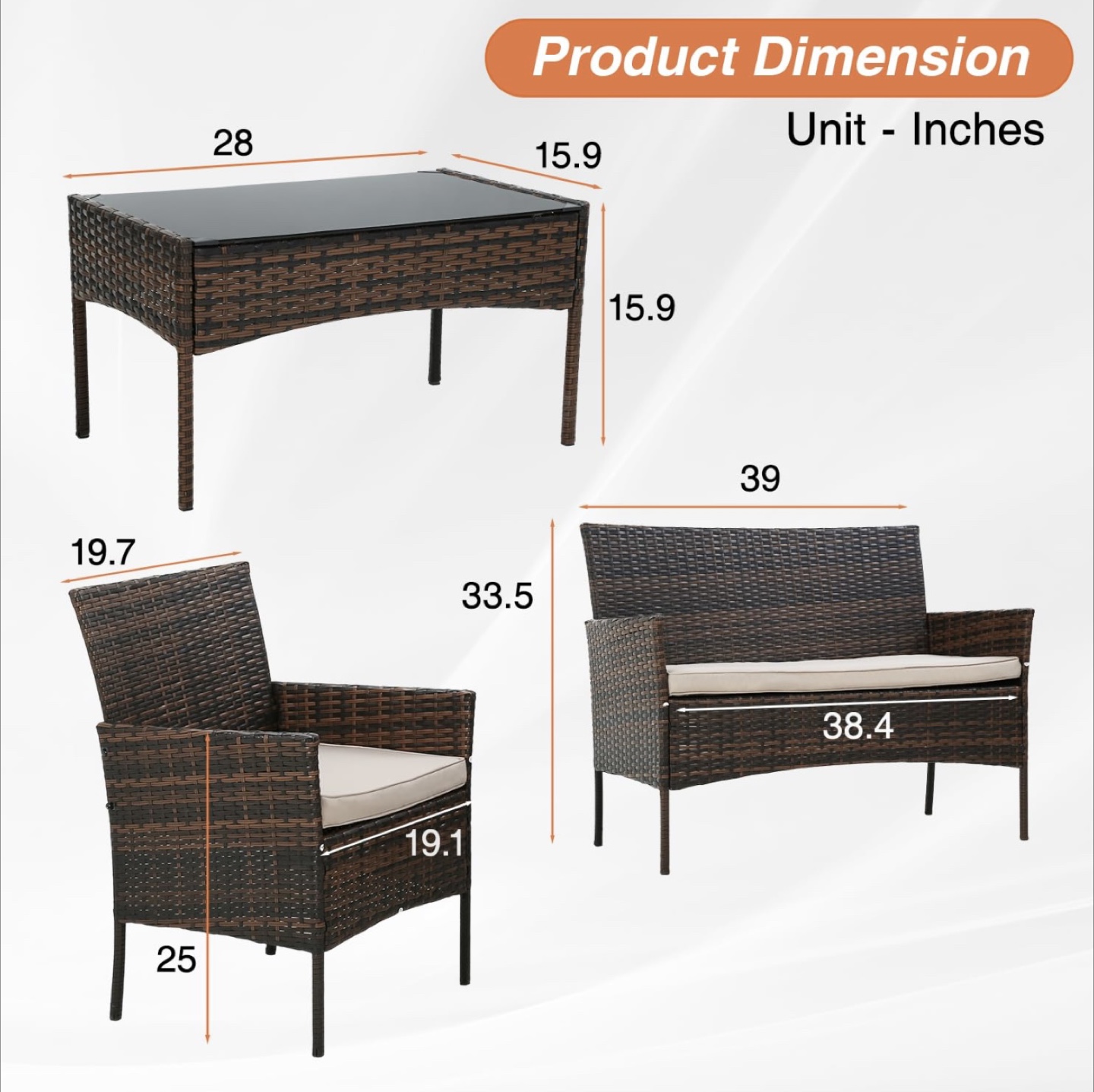 4 Piece Patio Furniture Set Outdoor Furniture Brown - photo 4