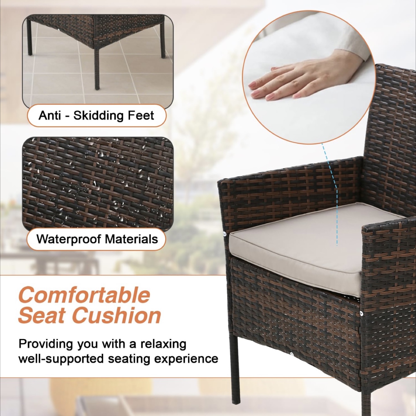 4 Piece Patio Furniture Set Outdoor Furniture Brown - photo 3
