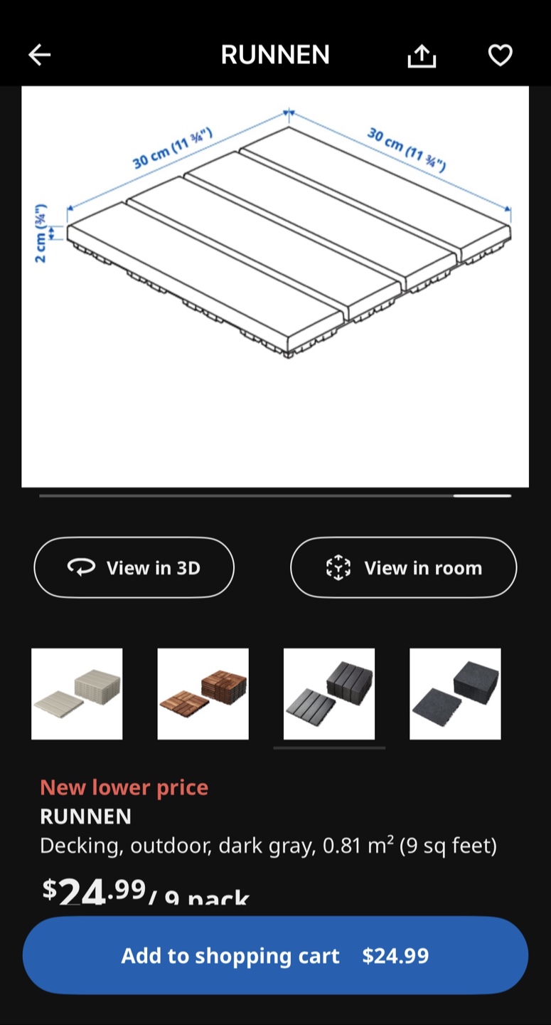30 IKEA Runnen Decking, Outdoor, Dark Gray