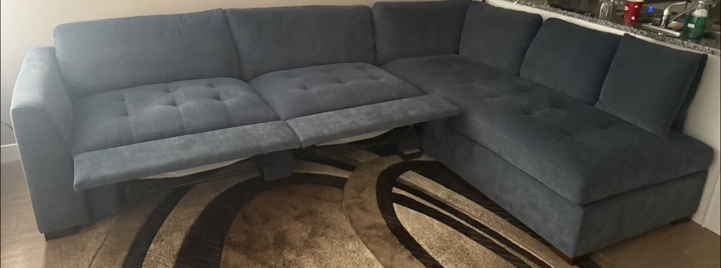 Blue Sectional Sofa with Pull-Out Bed