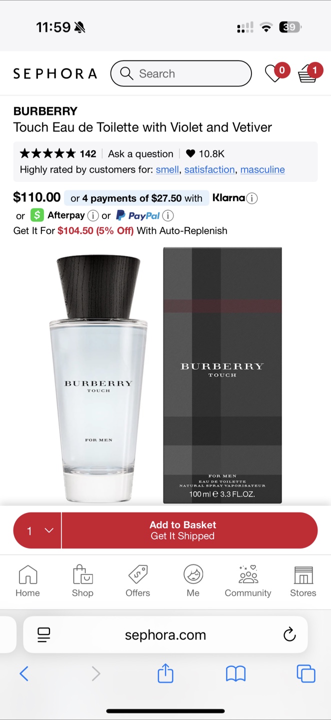 Burberry Touch Eau de Toilette 100ml