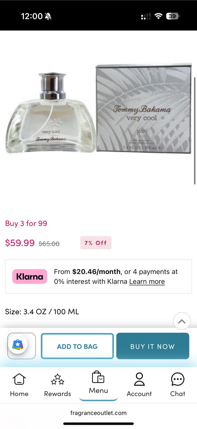 Tommy Bahama Very Cool Men's Cologne 3.4 oz