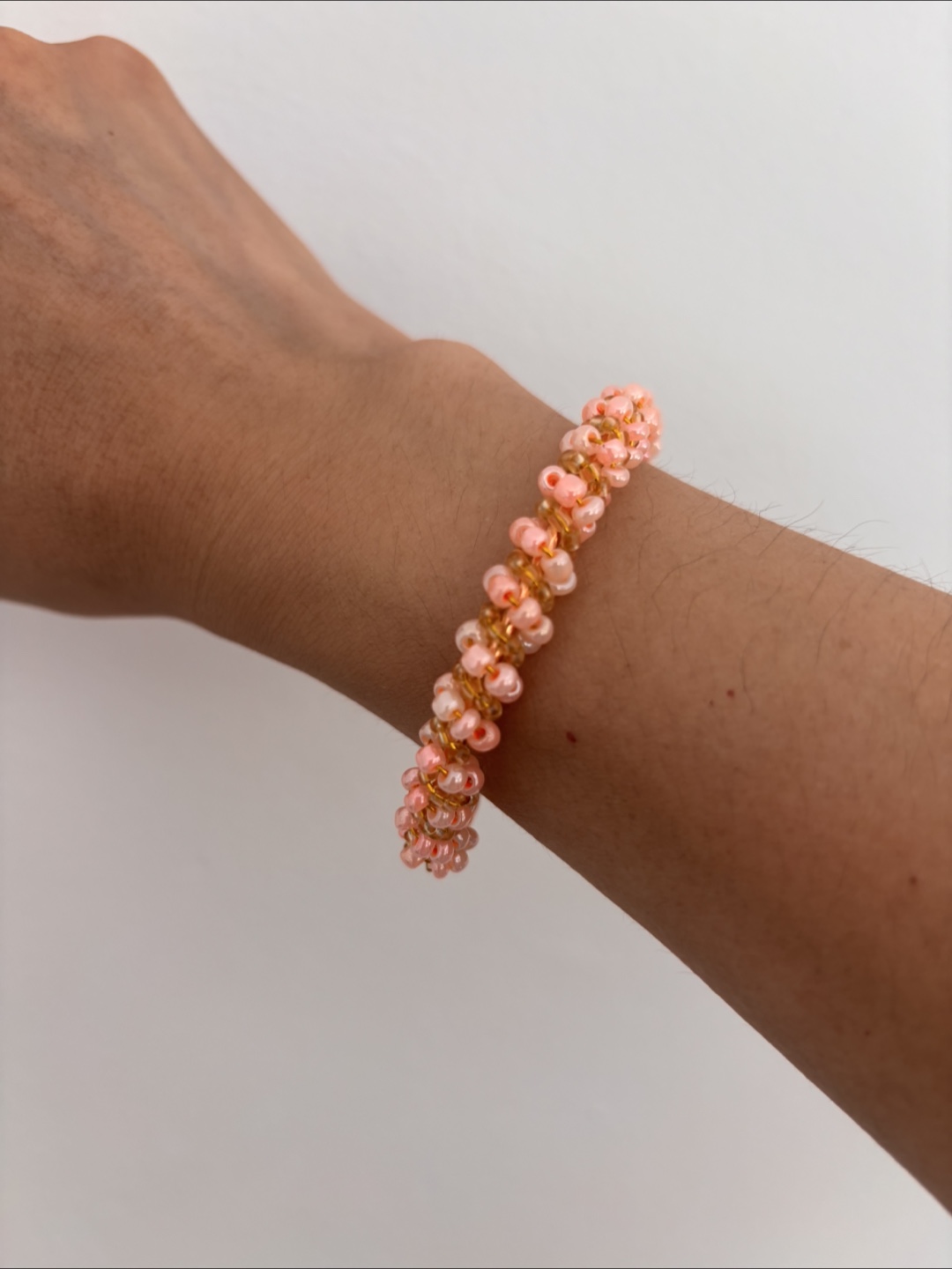 Handmade Beaded Cuff Bracelet - Peach and Gold - photo 3