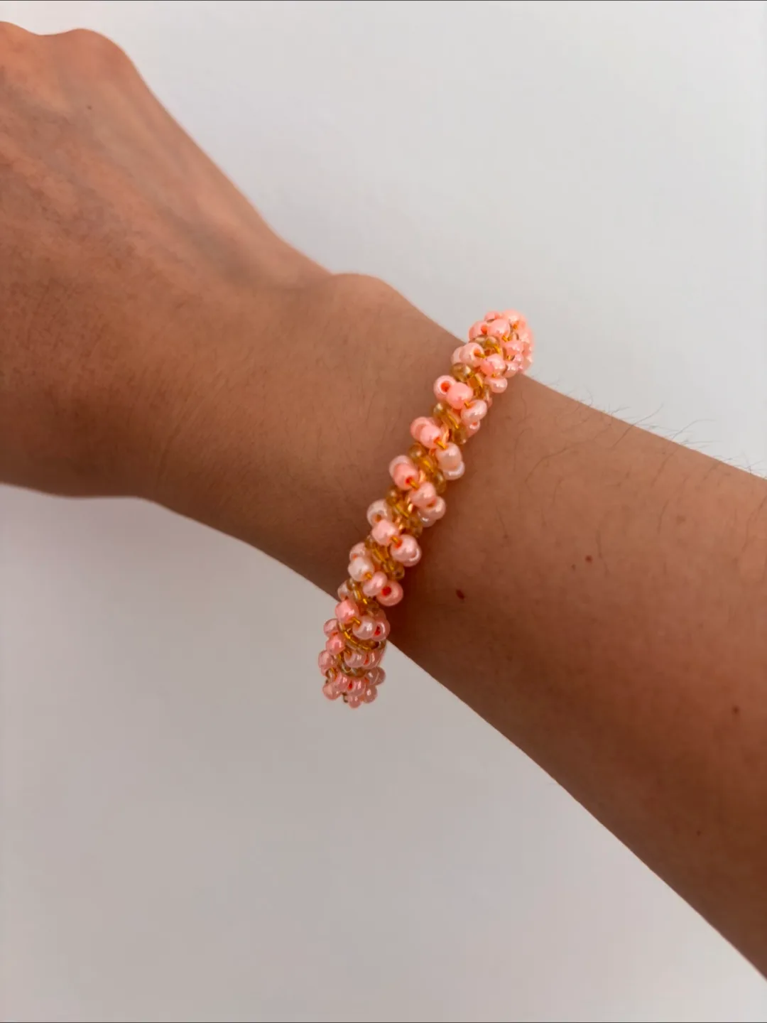 Handmade Beaded Cuff Bracelet - Peach and Gold image indicator(3)