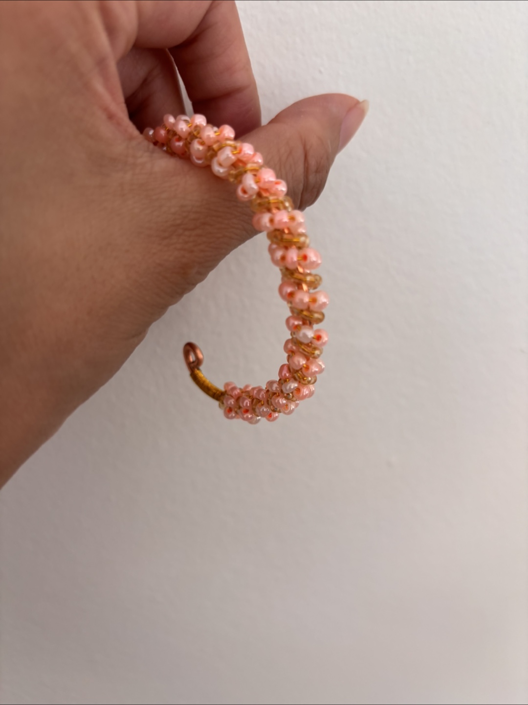 Handmade Beaded Cuff Bracelet - Peach and Gold - photo 2