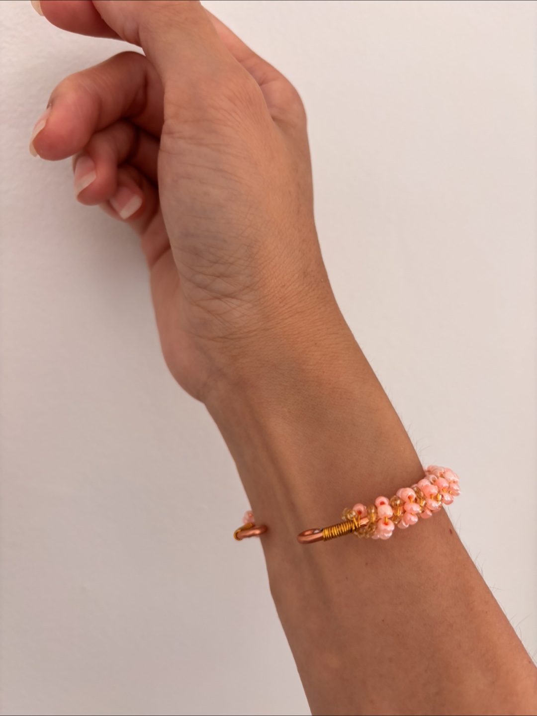 Handmade Beaded Cuff Bracelet - Peach and Gold - photo 4