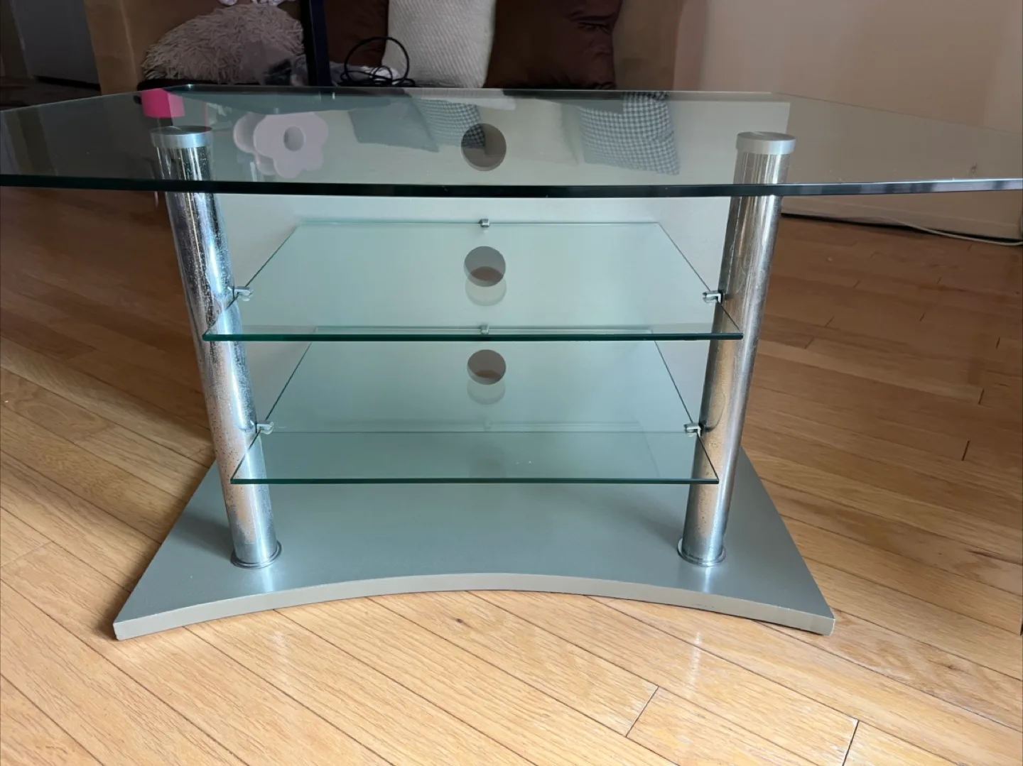 Glass TV Stand with Silver Legs thumbnail