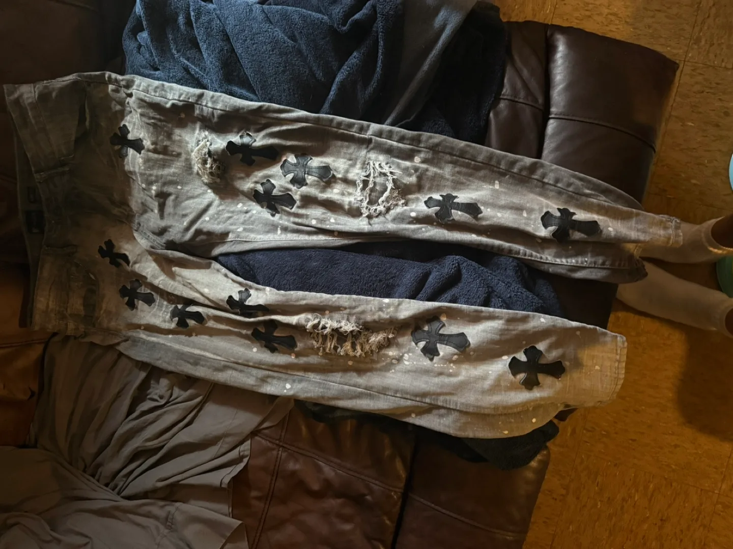 Distressed chrome hearts jeans thumbnail