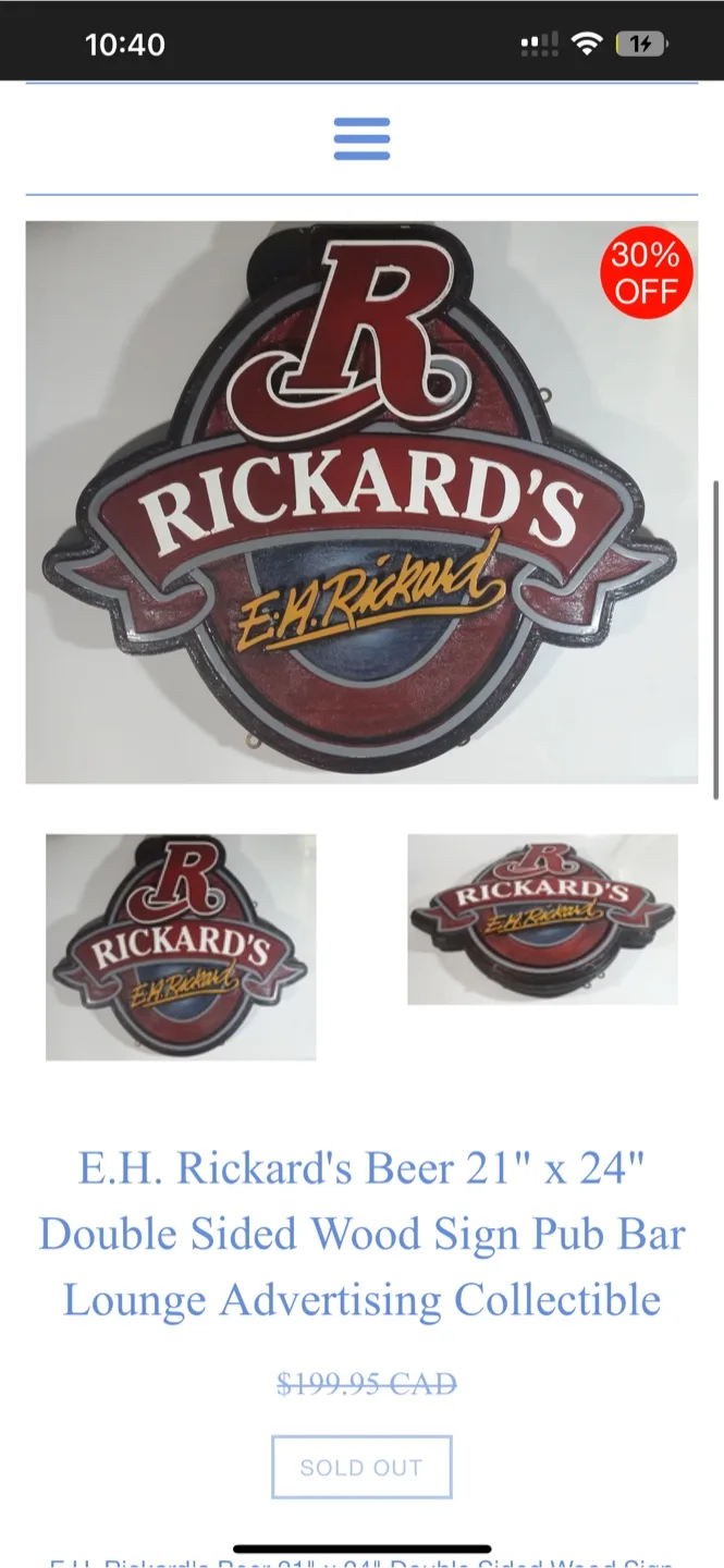 Rickard's Beer 18" x 24"  Sign image indicator(5)