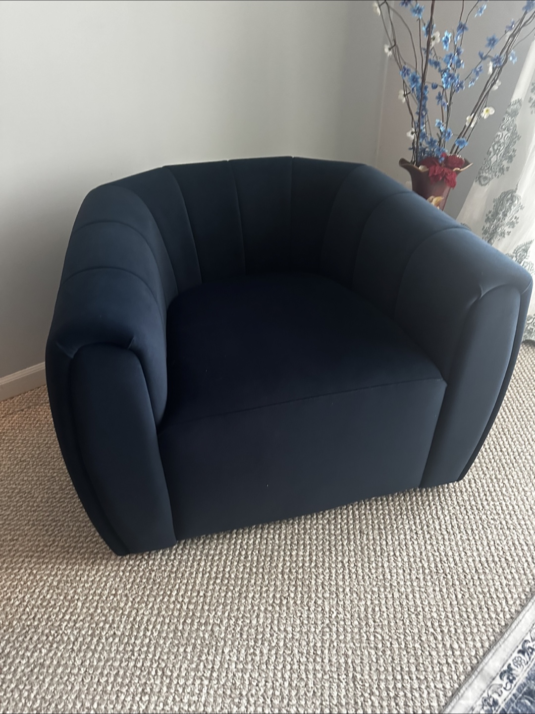 Two (2) Navy Blue Swivel Barrel Accent Chair
