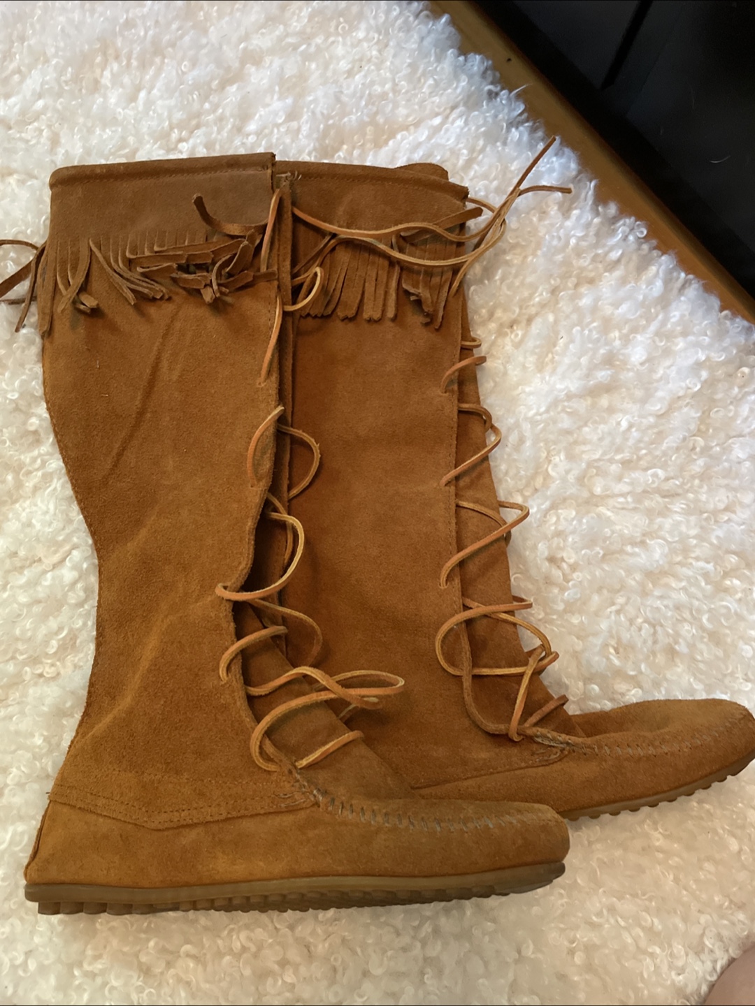 Minnetonka Fringe Knee High Boots - Size 8