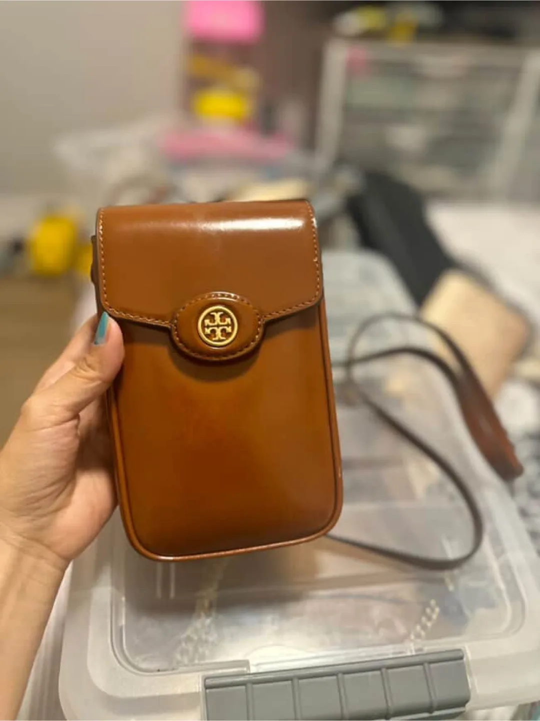 Tory Burch Brown Leather Phone Crossbody Bag thumbnail