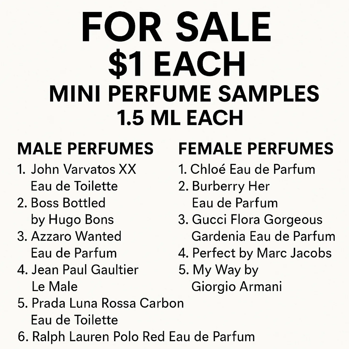 Mini Perfume Samples - $1 Each thumbnail