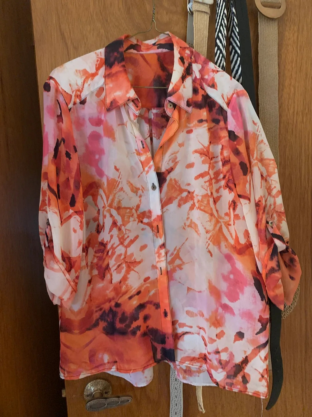 Floral Print Blouse - Orange, Pink, White