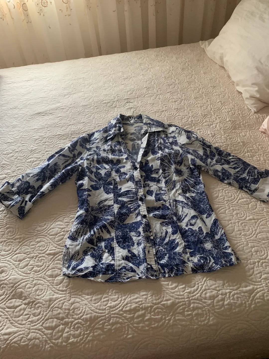 Floral Linen Blend Blouse - Size M