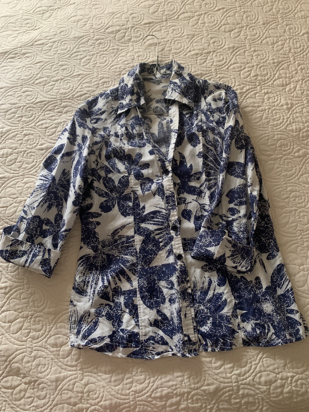 Floral Linen Blend Blouse - Size M - photo 4