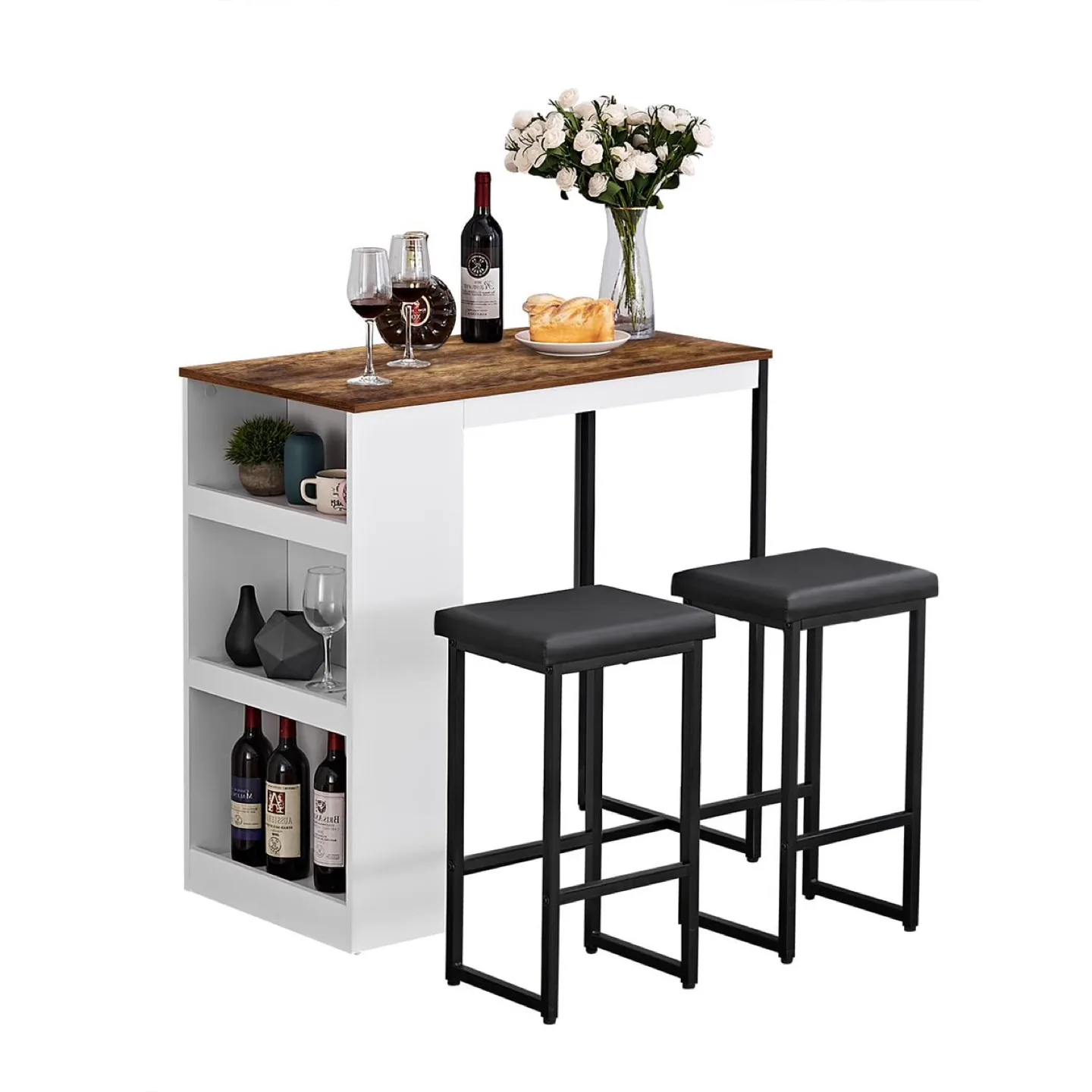Panana 3-Piece Dining Table Set with Two Stool Storage Shelves thumbnail
