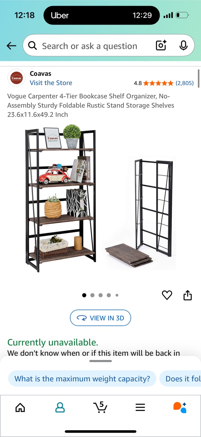 Coavas Vogue 4-Tier Foldable Bookcase