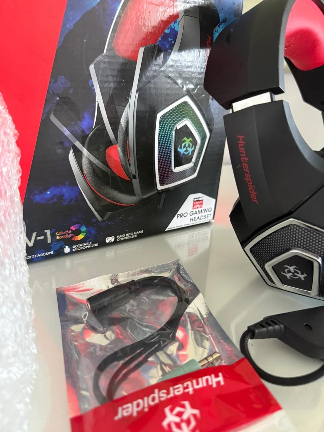 Hunterspider V-1 Gaming Headset - Black & Red image indicator(2)