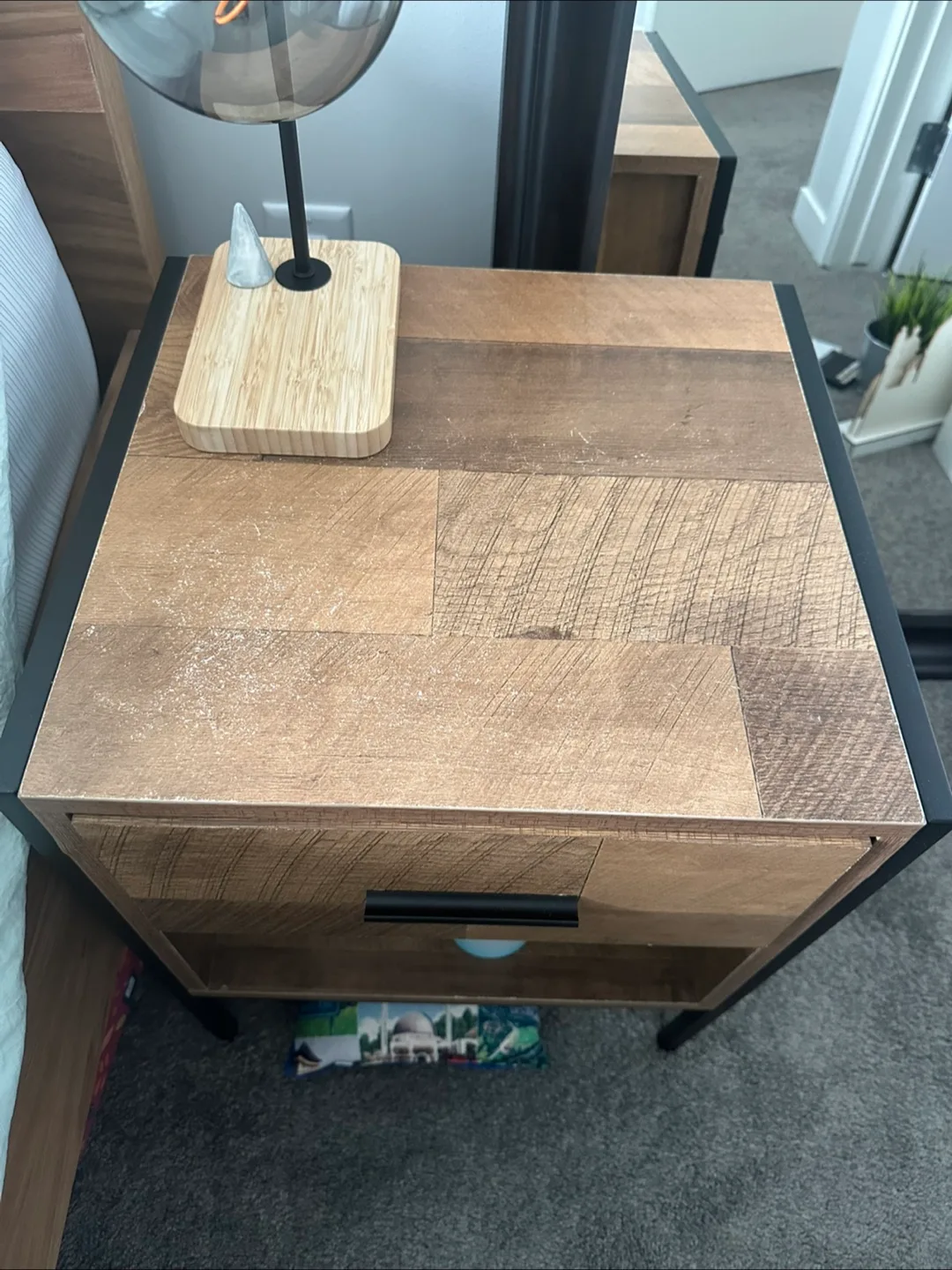 Wood and Metal Nightstand with Drawer image indicator(2)