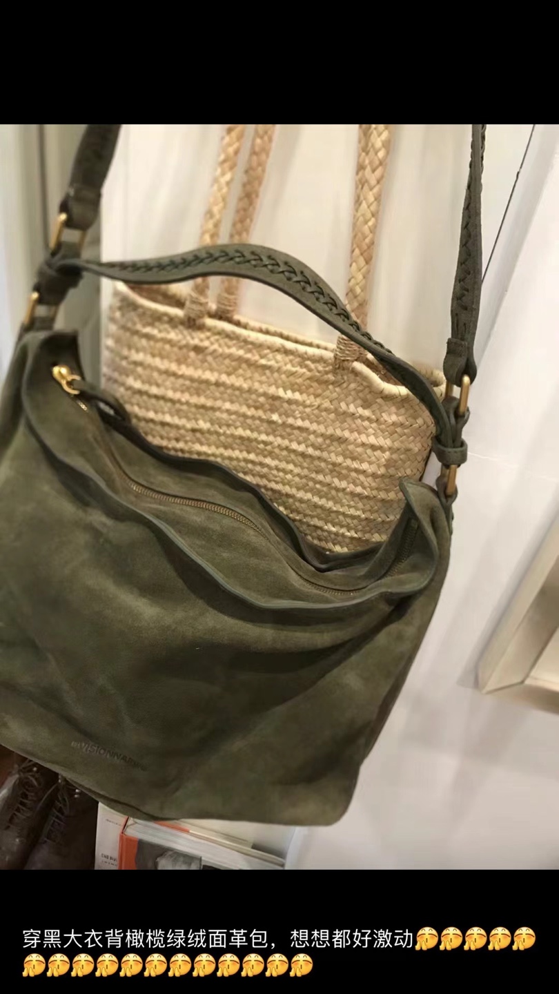 Les VISIONNAIRES Olive Green Suede Hobo Bag