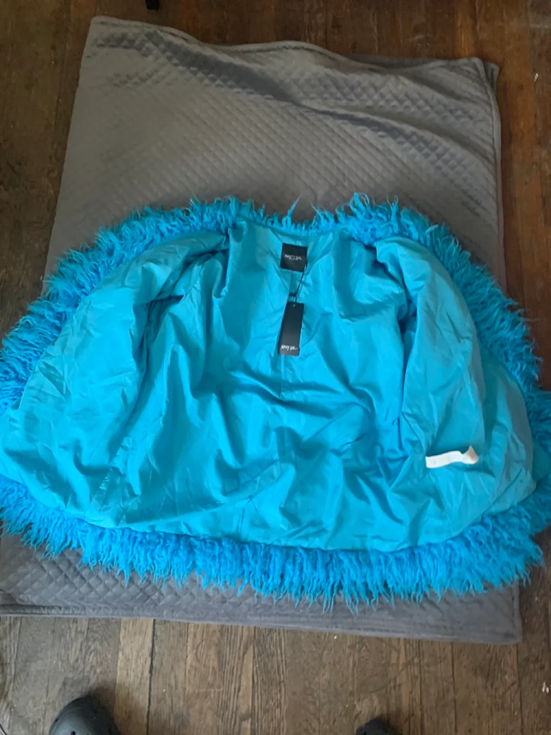 Nasty Gal (premium faux mongolian short coat turquoise) thumbnail