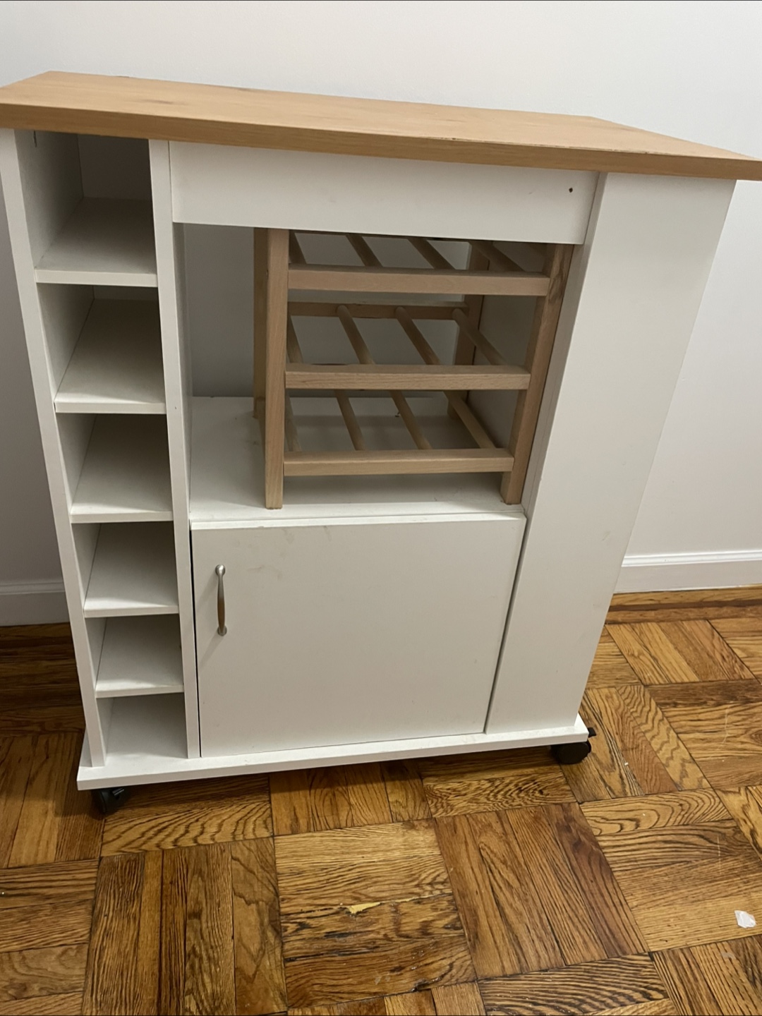 White Kitchen Island Cart with Wooden Top