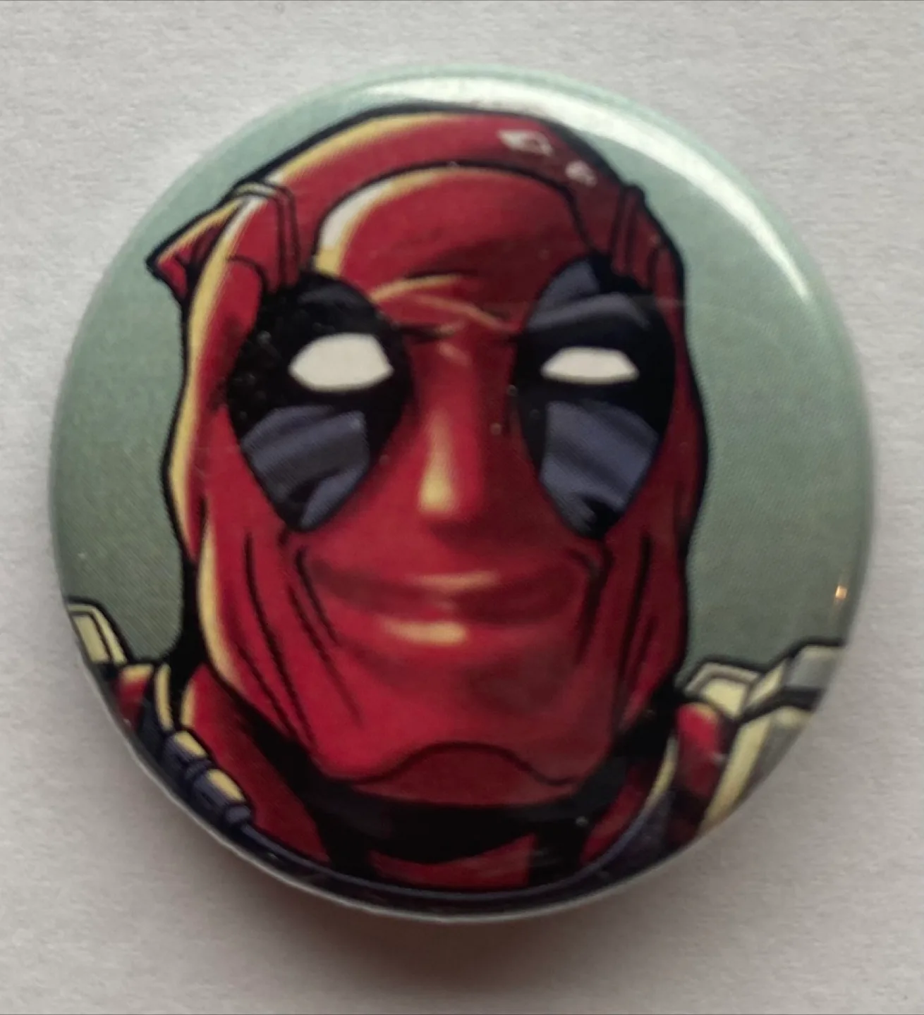 Smiling Deadpool pin-back button thumbnail