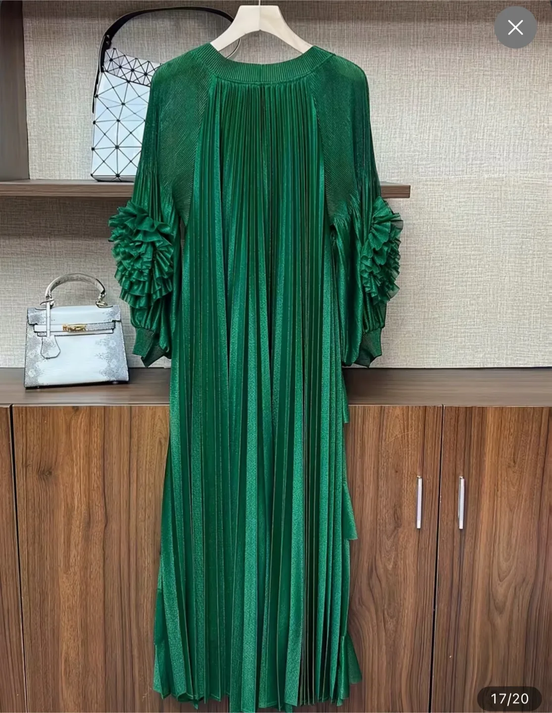 Elegant Pleated Maxi Dress - Black and Green Available thumbnail