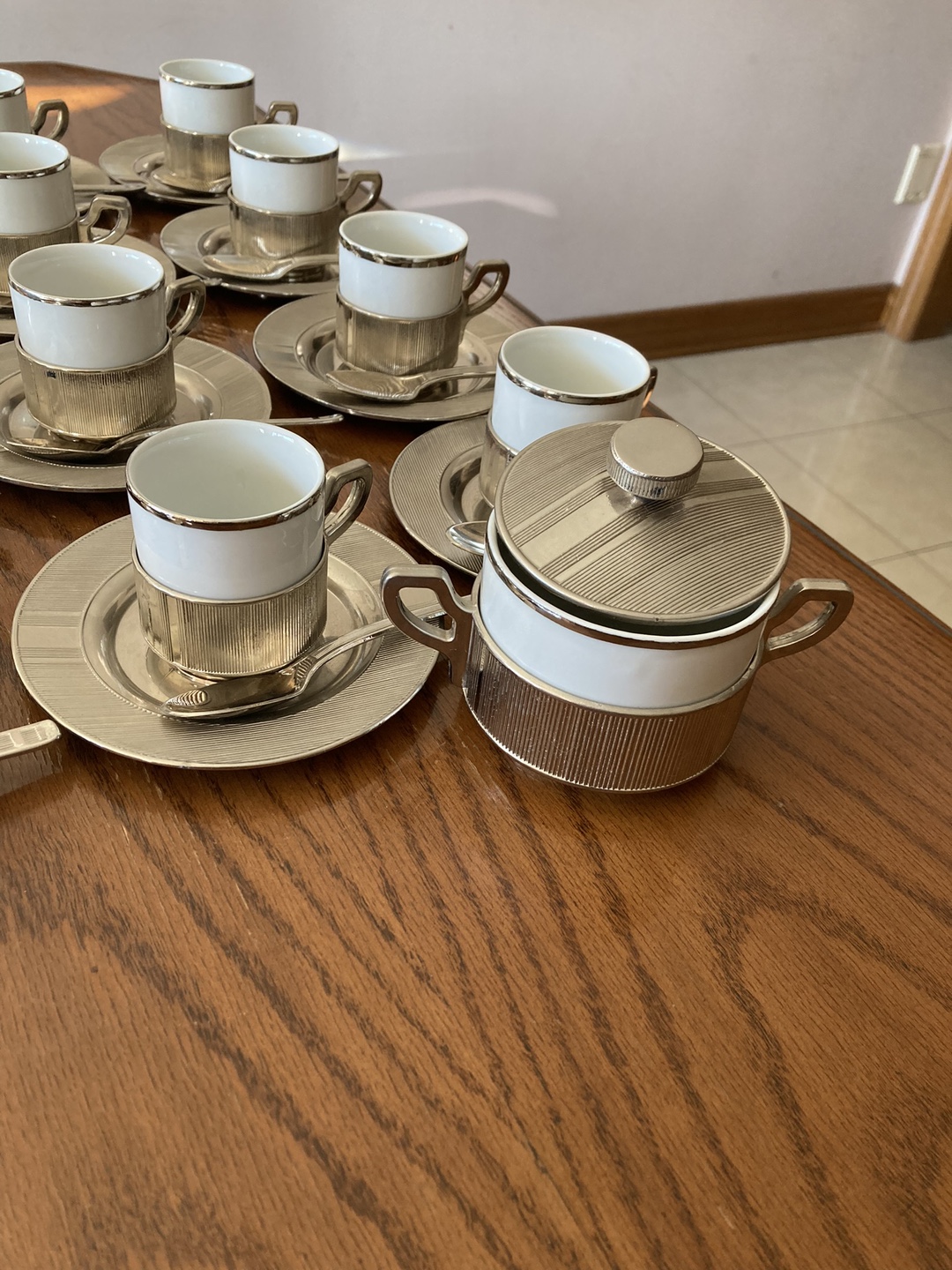 Vintage Silver & White Coffee Set - 12 Cups - photo 3