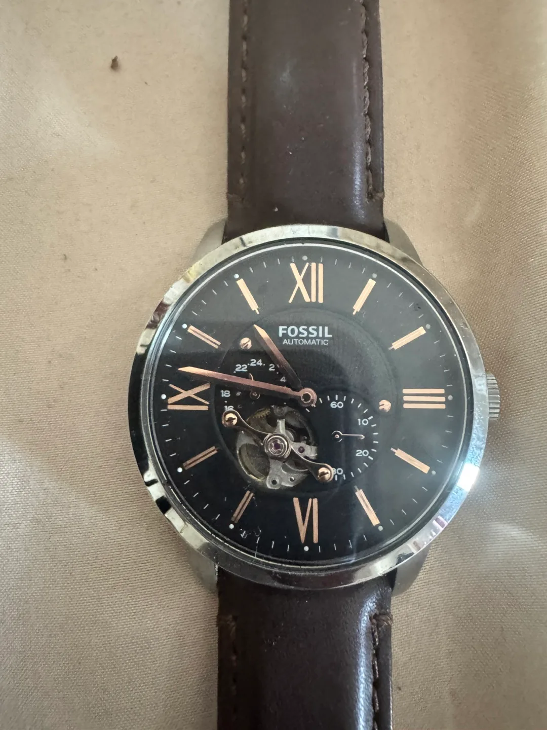 Fossil Automatic Watch, genuine Brown Leather Band thumbnail