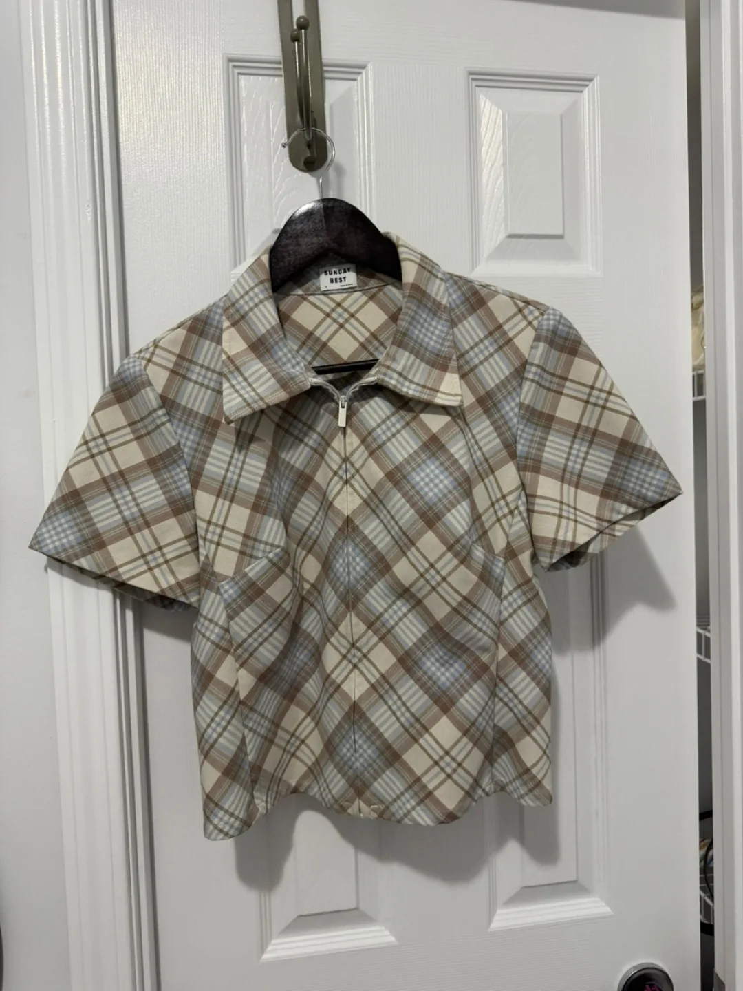 Sunday Best Plaid Zip-Up Top - Size M thumbnail