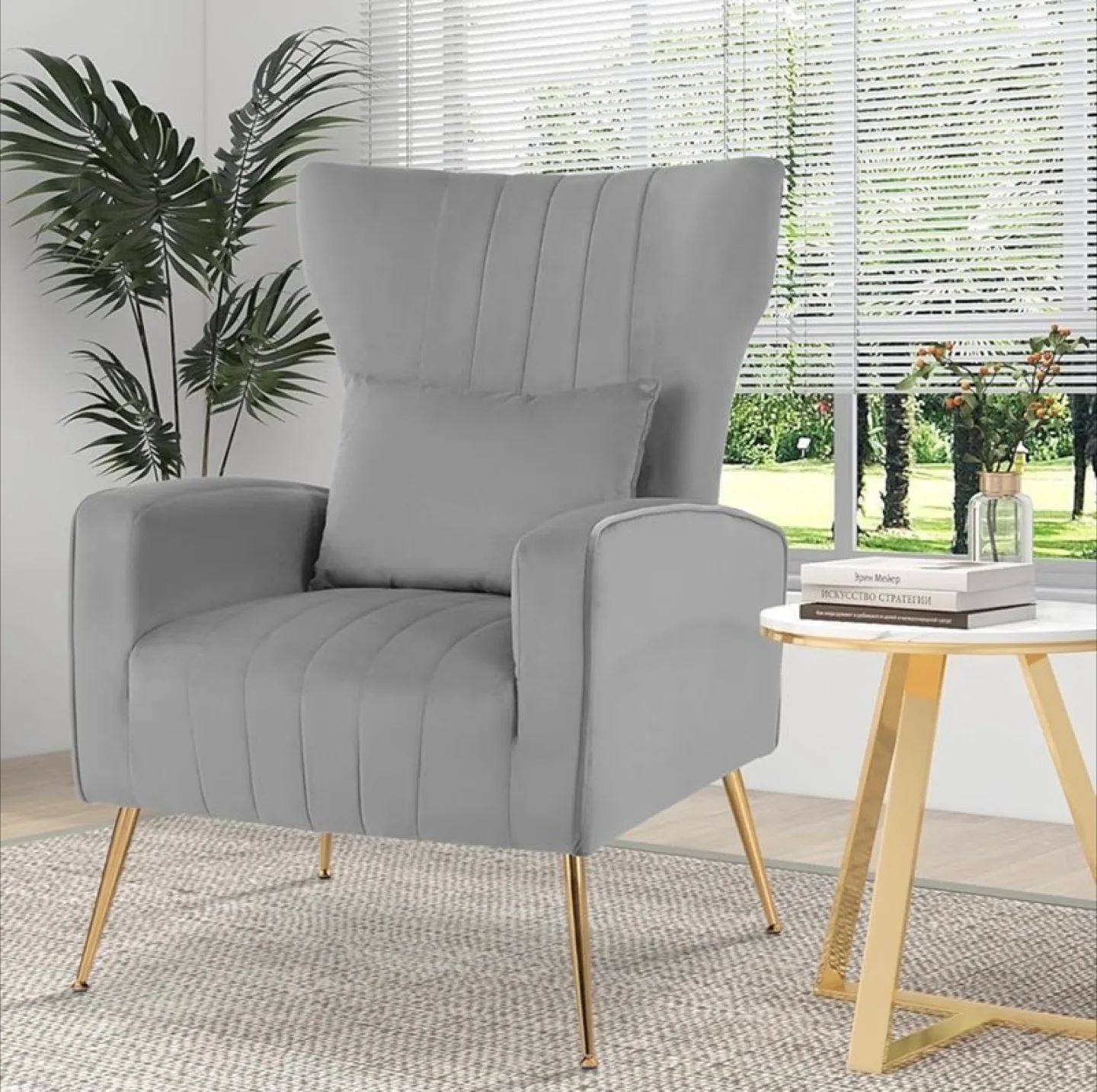 Grey velvet Accent Chair - Wingback Style thumbnail
