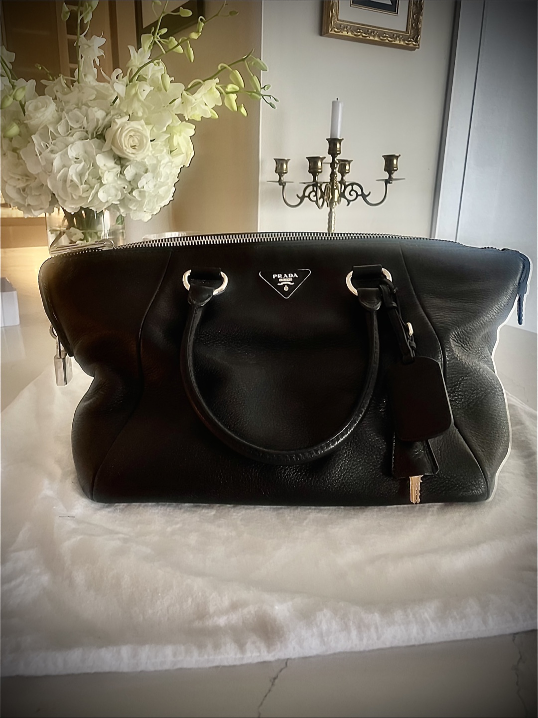 Prada Vitello Daino Leather Double Handle Satchel Bag BR5128