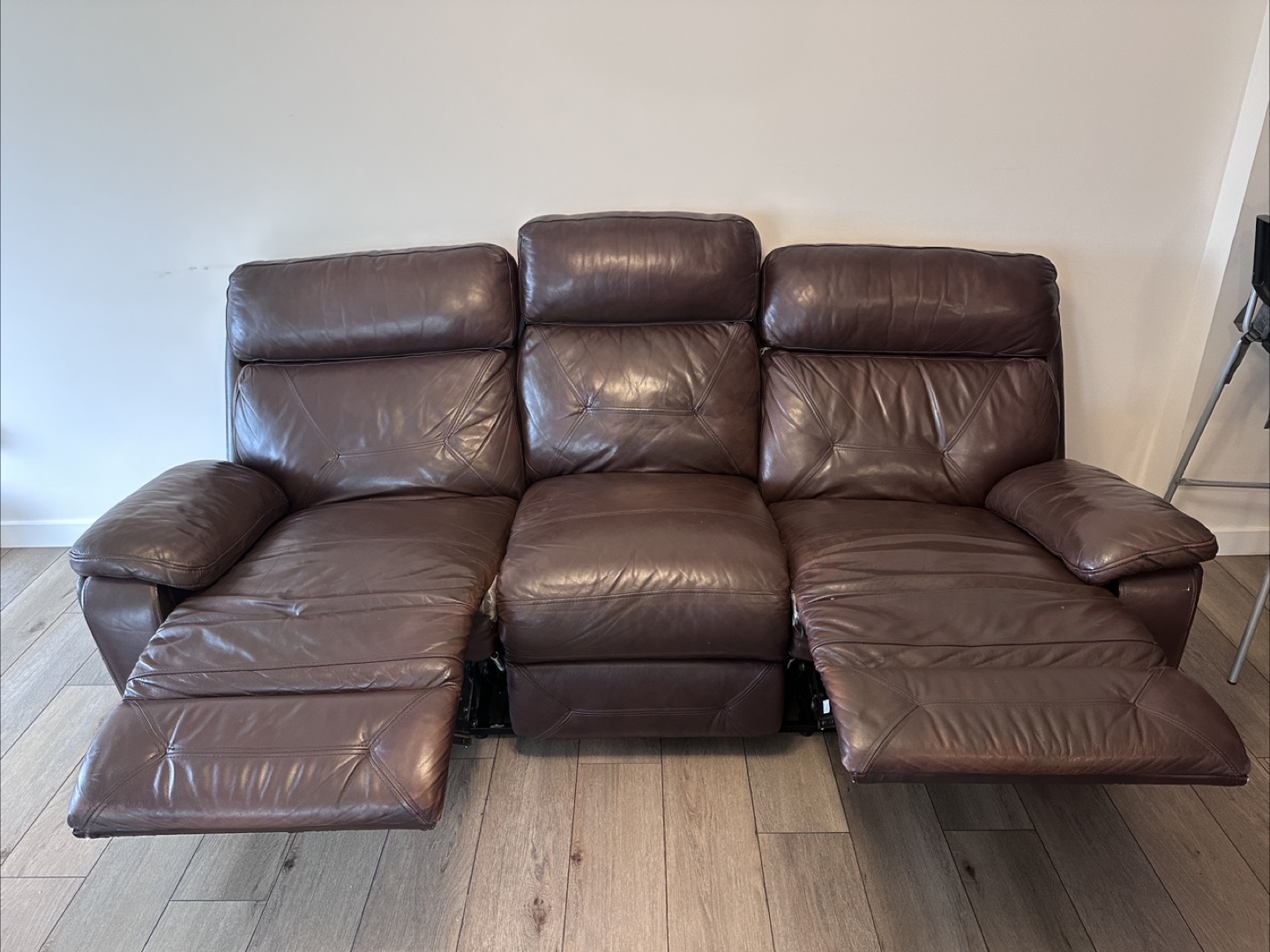 3-Seater Brown Leather Manual Recliner Sofa - photo 3