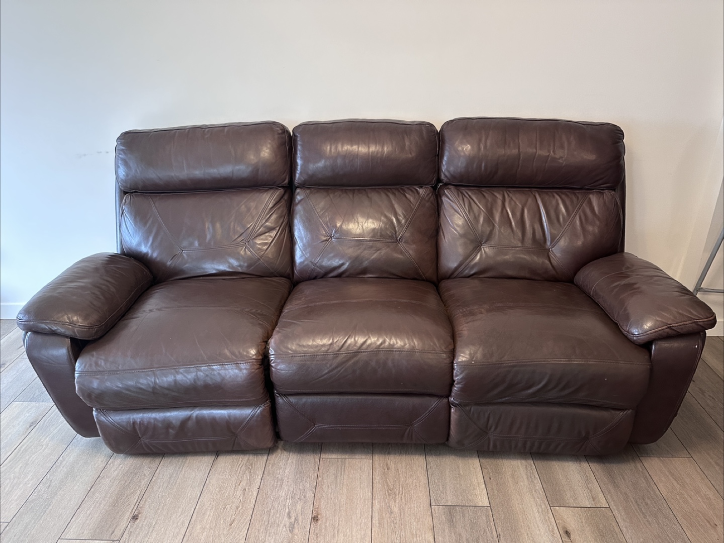 3-Seater Brown Leather Manual Recliner Sofa - photo 2