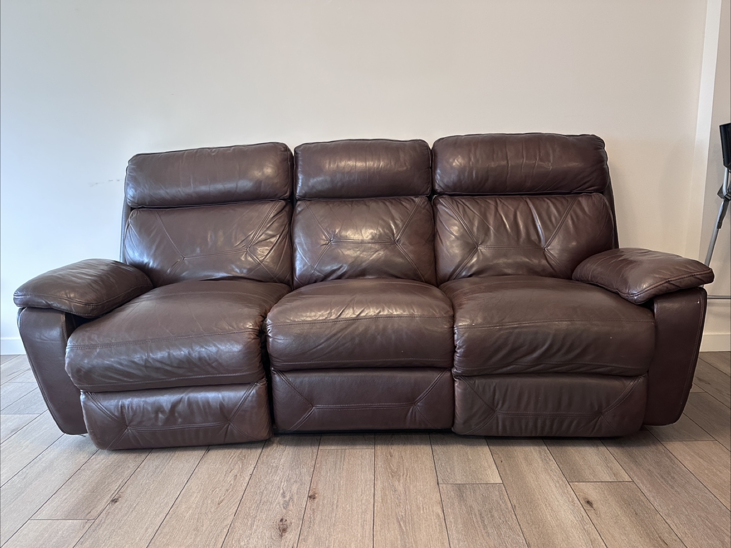 3-Seater Brown Leather Manual Recliner Sofa