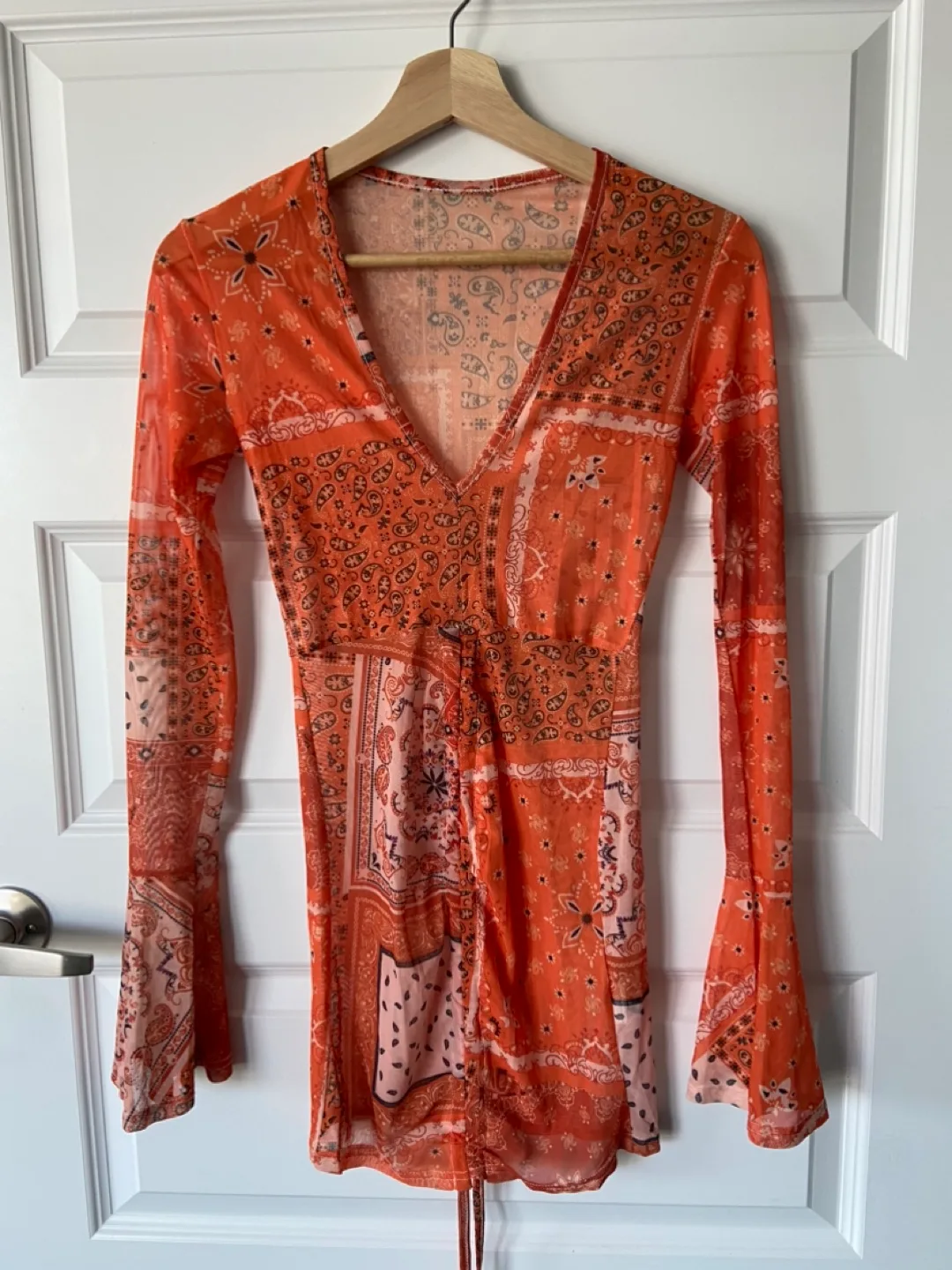 Orange Sheer Paisley Top - Size Small thumbnail