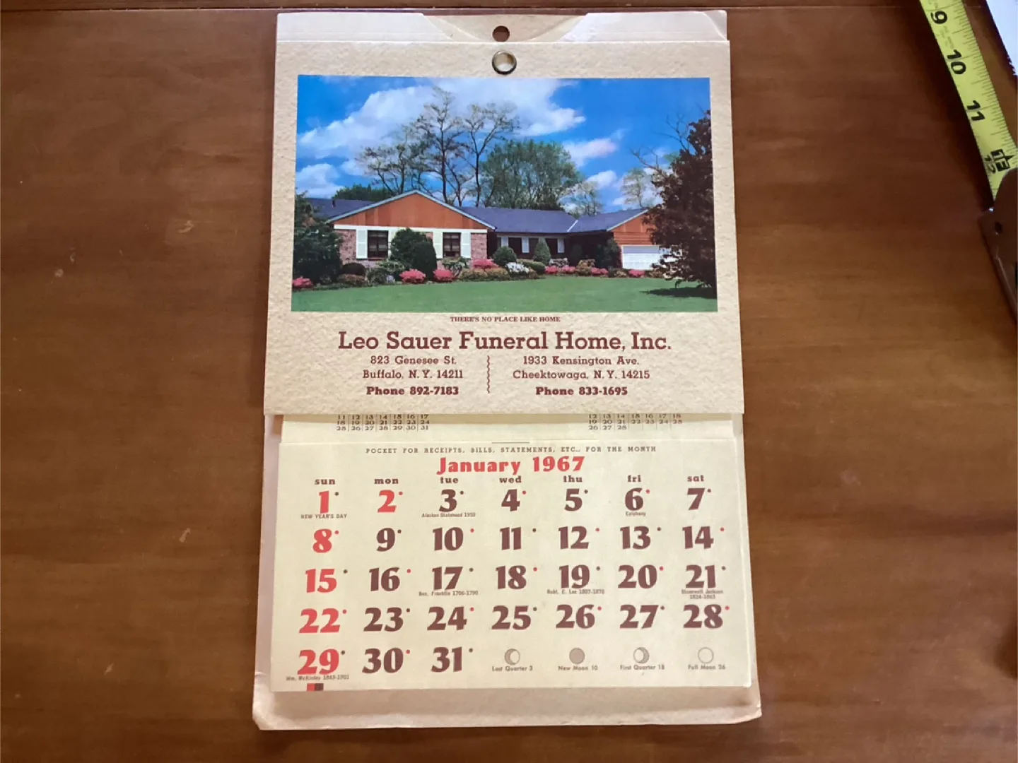 1967 Leo Sauer Funeral Homes Seasons Greetings Calendar thumbnail