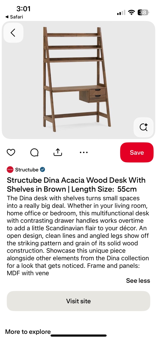 Structube Dina Acacia Wood Desk with Shelves